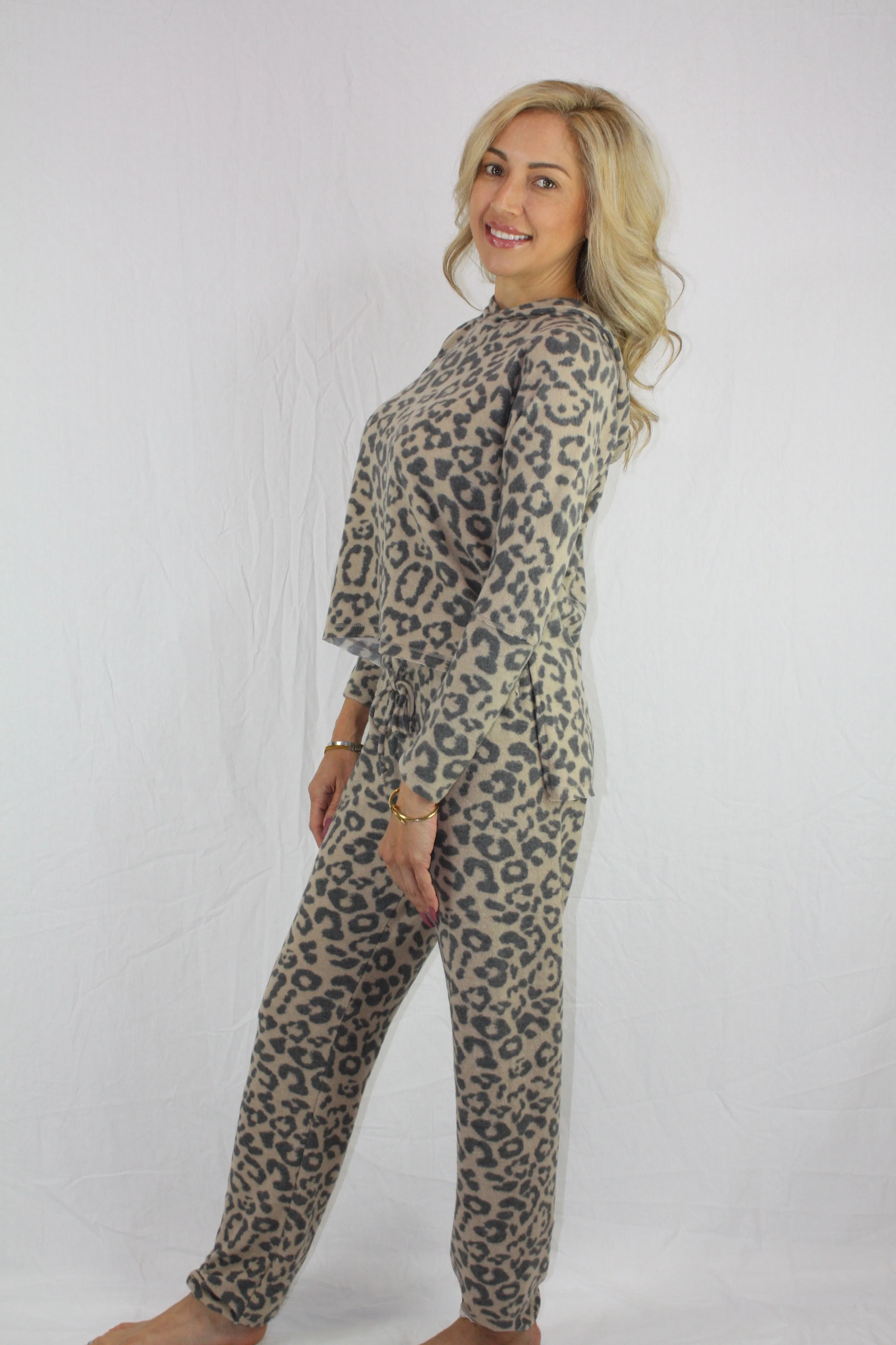 Tan Leopard Hoodie Set