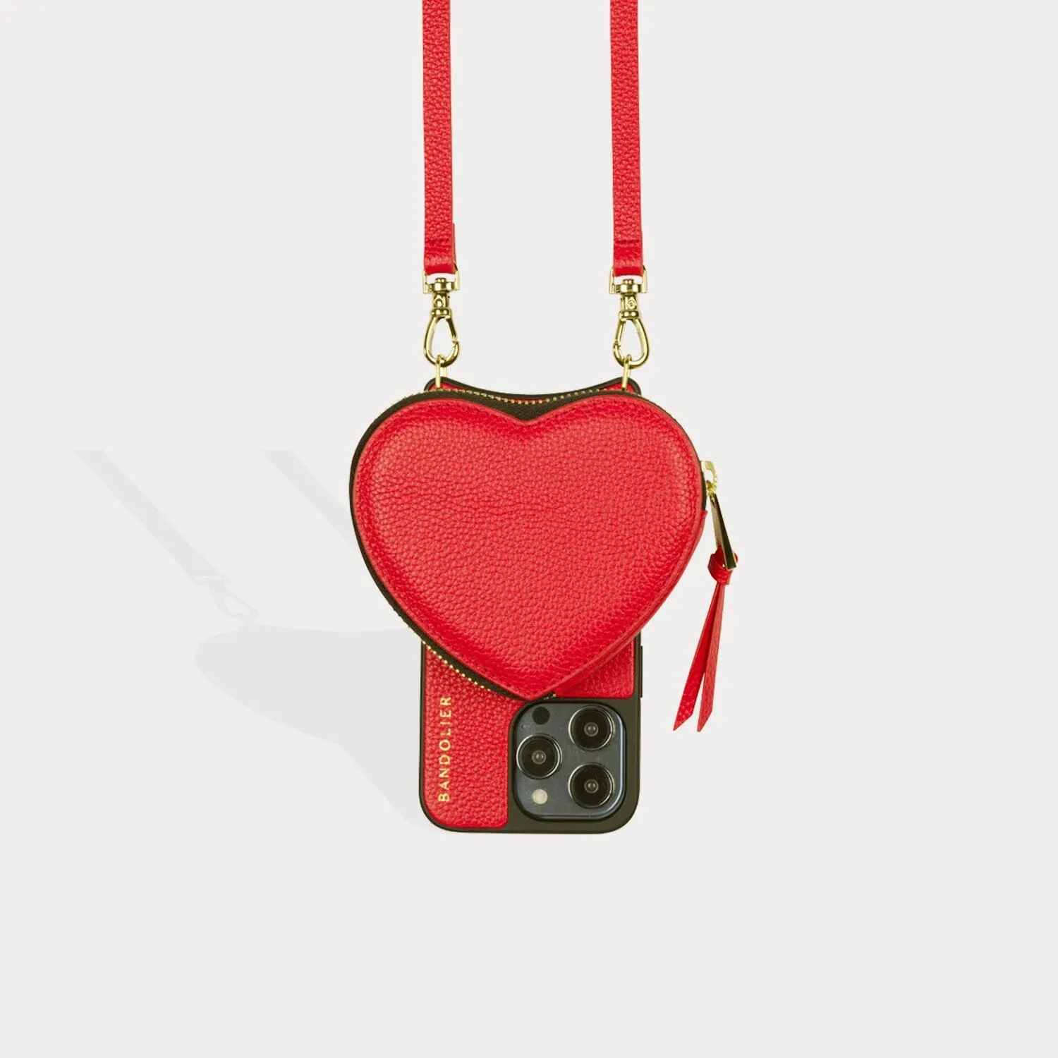 Willa Heart Pouch Bandolier - Poppy Red/Gold