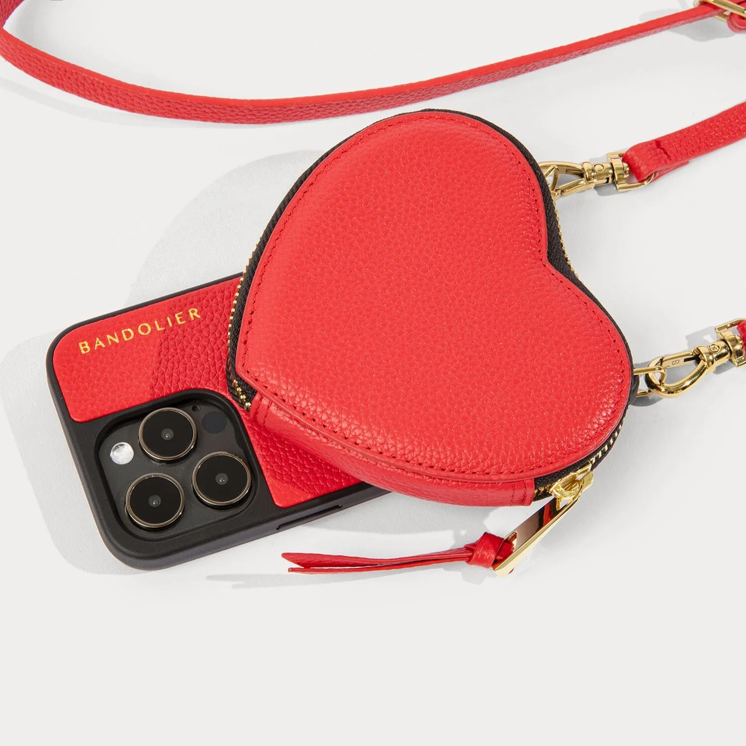 Willa Heart Pouch Bandolier - Poppy Red/Gold