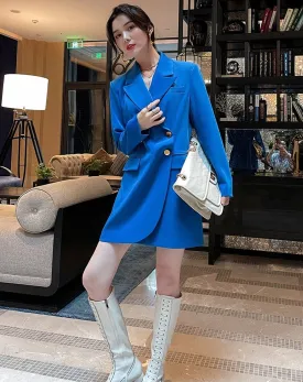 Women's Autumn folds asymmetrical Trench Dress Coat,Blue Double breasted loose suit Long jacket,Fall coat for women Blazer Dress Outerwear