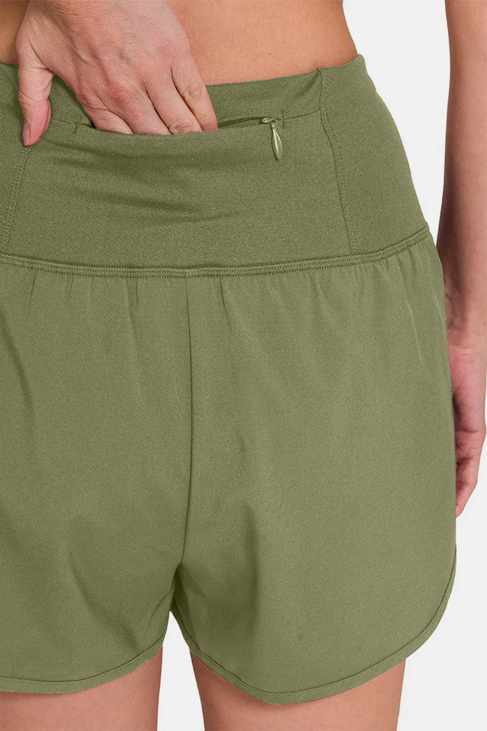 Zenana High-Waisted Zippered Back Pocket Active Shorts - Online Exclusive