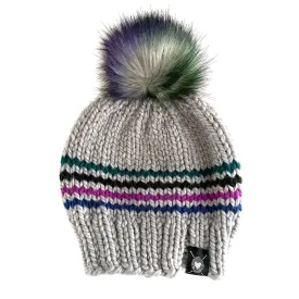 Zero Waste : Four Stripe Faux Fur Pom-Pom Beanie